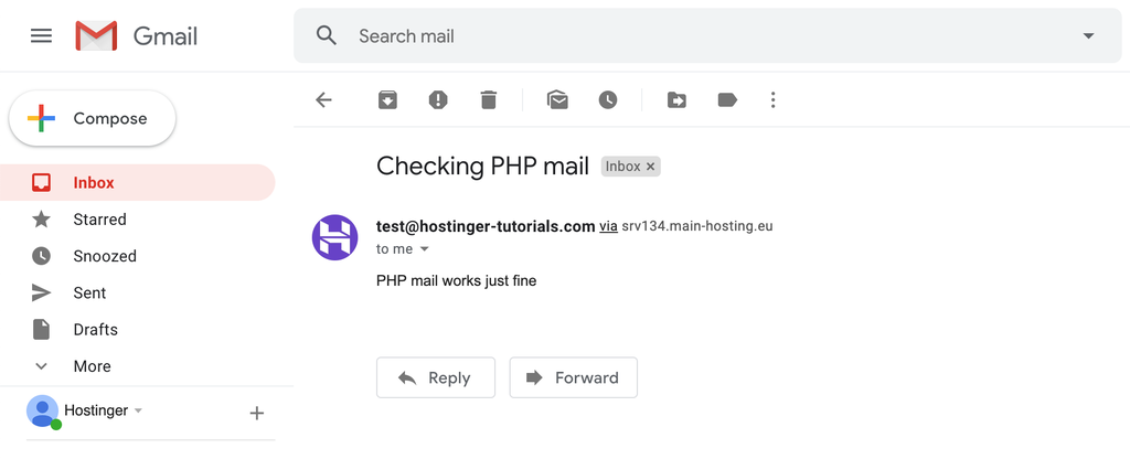 Входящее Письмо в Gmail, Отправленное с Помощью PHP Mail 