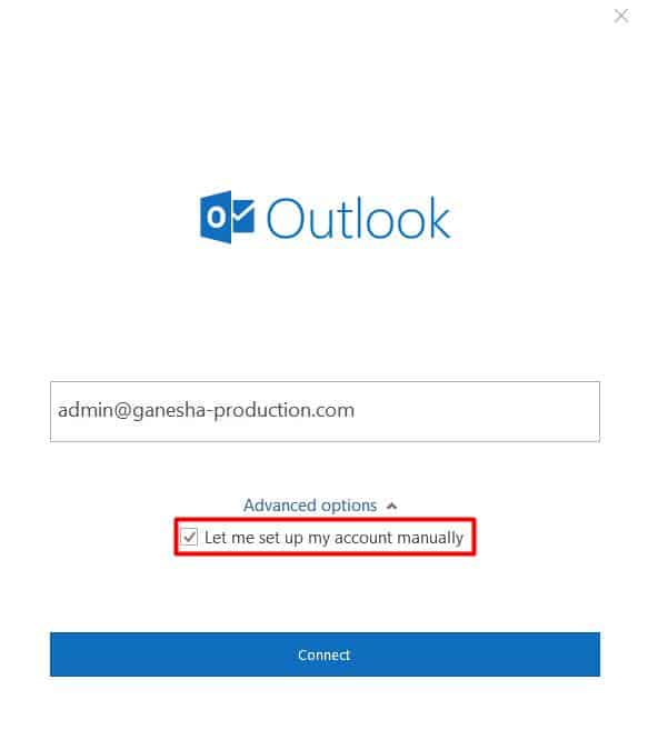 Окно Входа в Outlook 2016