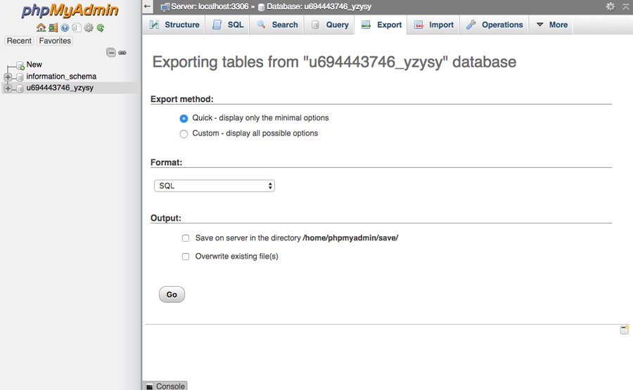 phpmyadmin экспорт базы данных Joomla