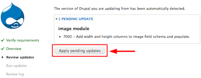 Применить обновление Drupal