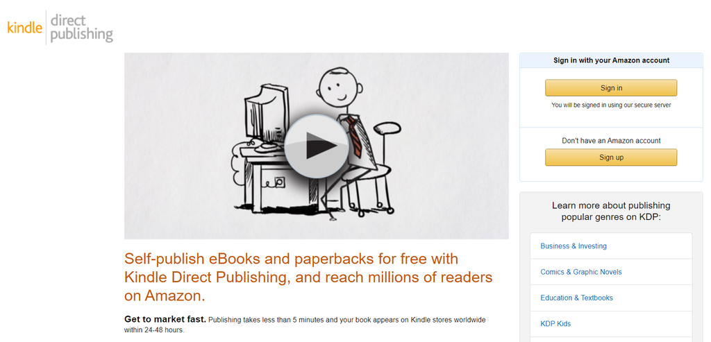 Скриншот Страницы Kindle Book Publishing на Сайте Amazon