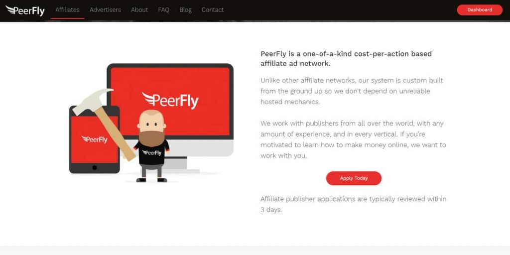Страница Партнёрской Программы Peerfly
