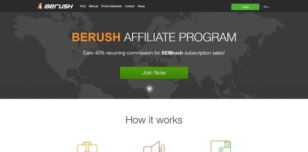Страница Berush - Партнёрской Программы Semrush