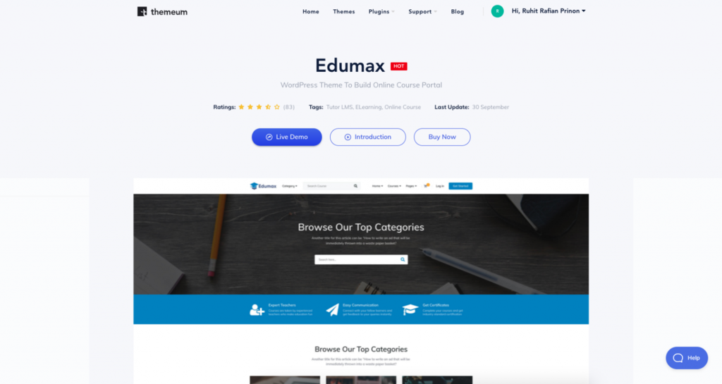 Веб-страница Темы Edumax
