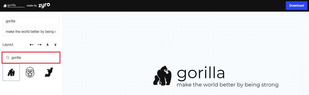 Иконки Обезьян по Запросу "Горилла" в Редакторе Логотипа 