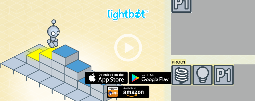 Игра для Изучения Программирования Lightbot - Рисунок Робота, Который Стоит на Кубах 