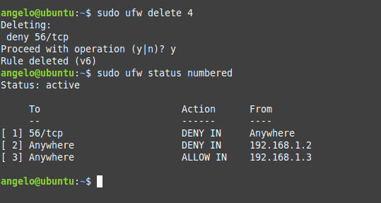 Список Правил UFW в Терминале Ubuntu