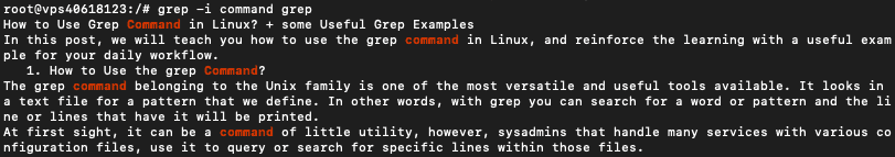 Найденные с помощью команды Grep слова, віделенніе краснім в терминале Linux
