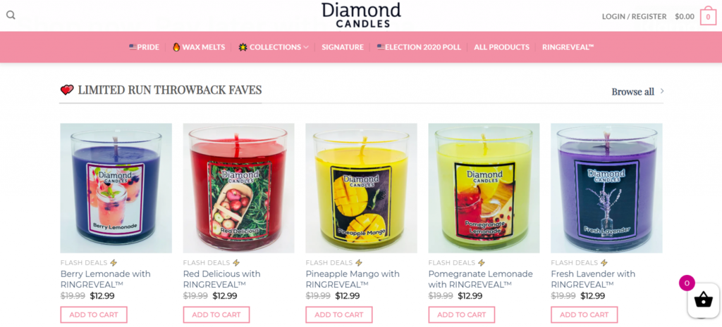 Скриншот Главной Страницы B2C E-commerce Сайта Diamond Candles