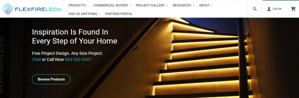 Скриншот с Главной Страницы B2B E-commerce Сайта Flexfire LED - Лестница с Подсветкой