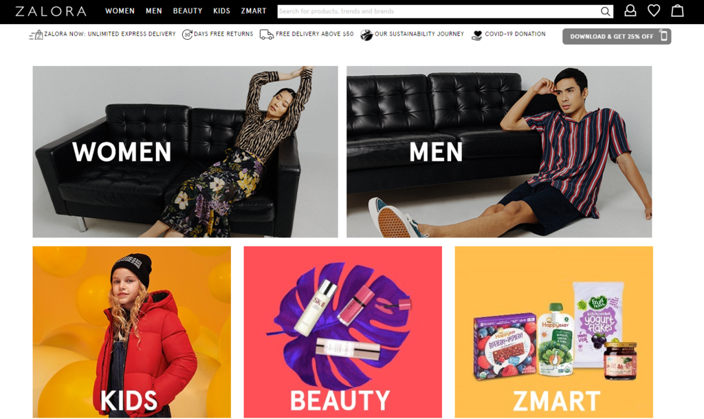 Скриншот Главной Страницы E-commerce Сайта Zalora